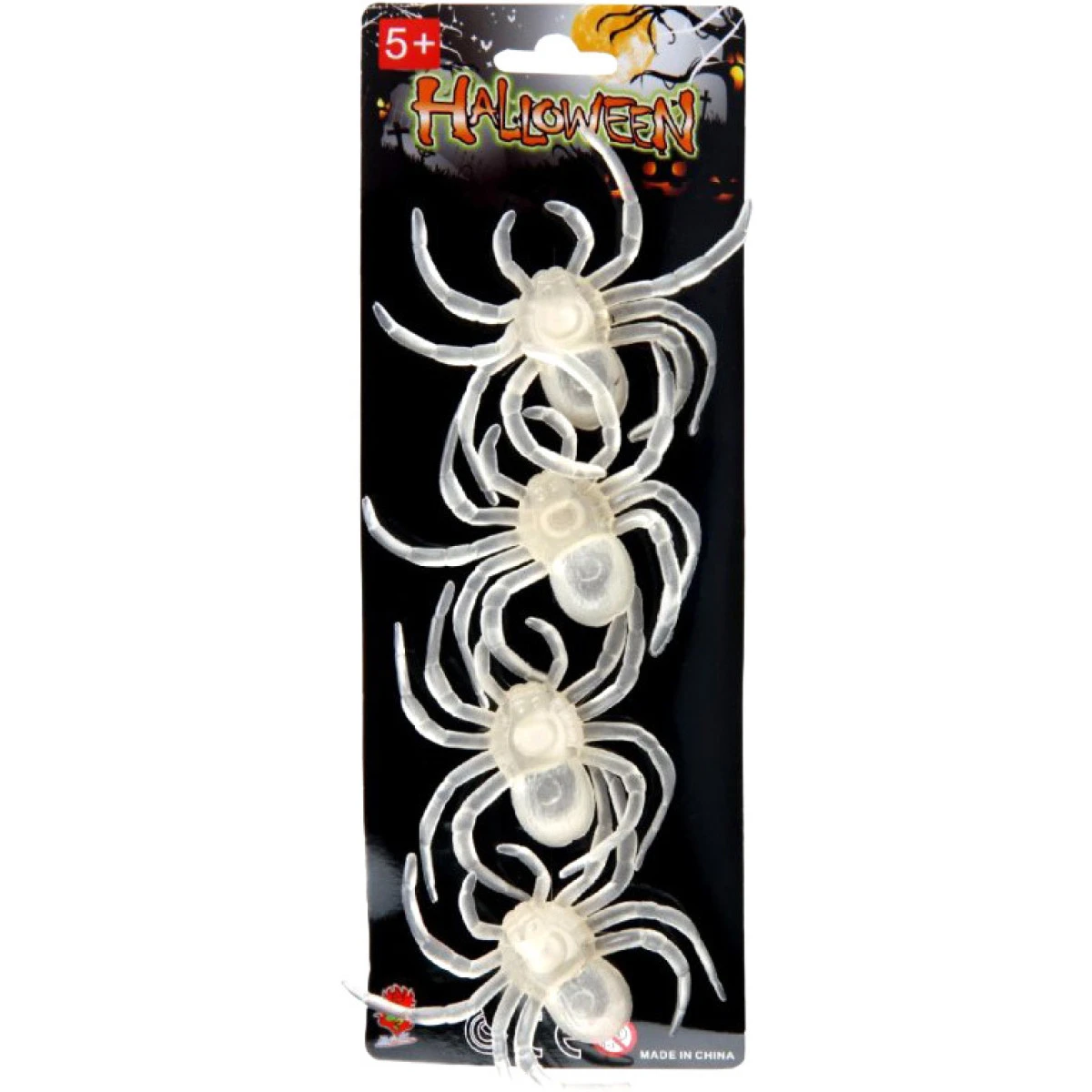 KARNEVAL Pavouk Halloween svítící ve tmě 10cm set 4ks s přísavko