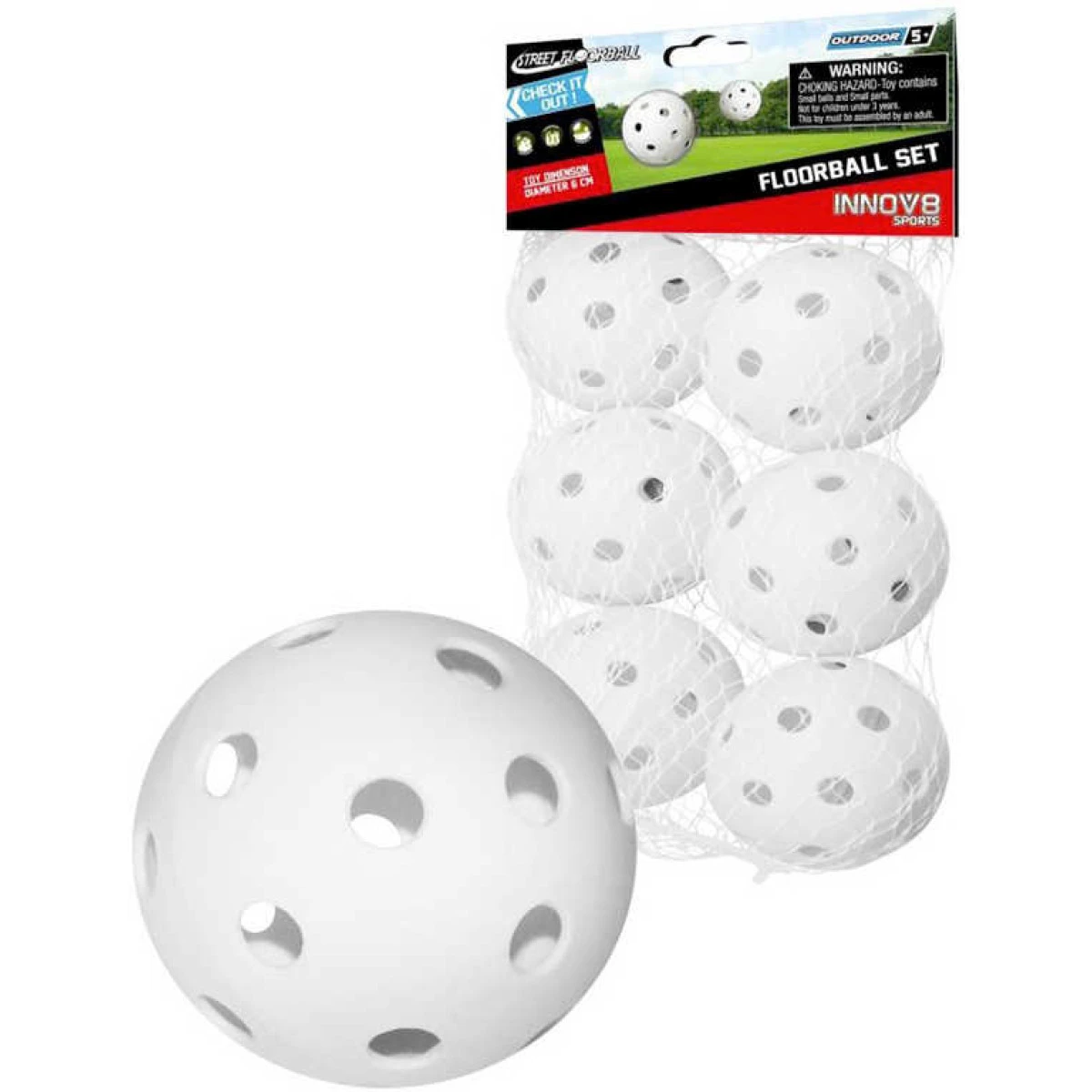 Míček bílý na florbal set 6ks v sáčku