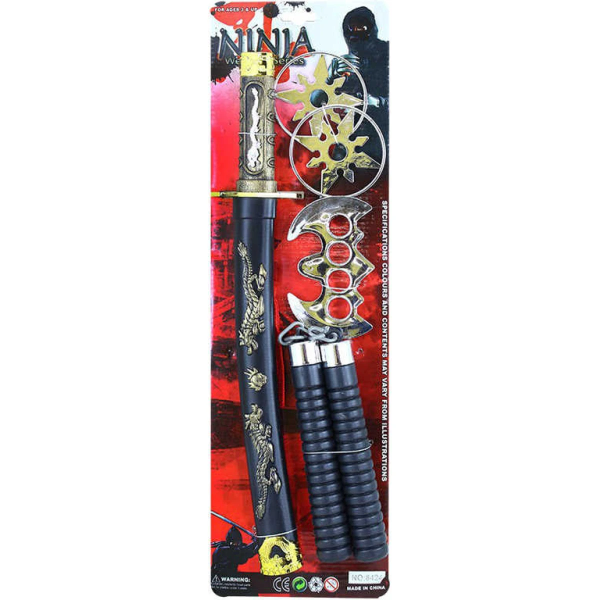 Meč japonský katana plastový ninja set s příslušenstvím 6ks na k