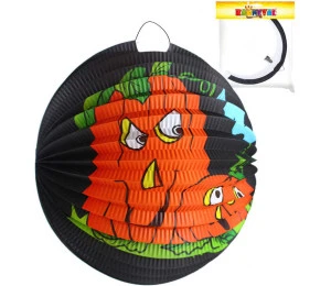 Lampión kulatý černý Halloween 2 dýně papírový 25cm na svíčku