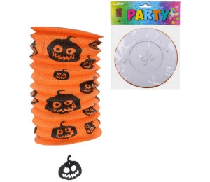 Lampion oranžový potisk dýně 15cm válec Halloween na svíčku / žá