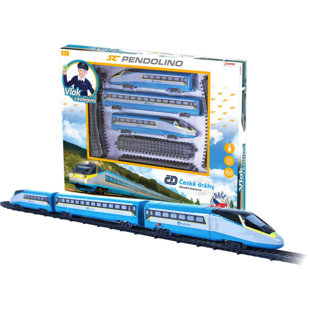 Vlak ČD SC České Dráhy Super City Pendolino s kolejemi na bateri