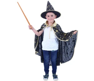 KARNEVAL Plášť kouzelnický černý + klobouk vel.S (104-128cm) 3-8