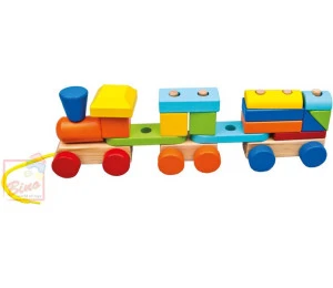 BINO DŘEVO Baby barevný vláček navlékací tahací + 2 vagónky pro