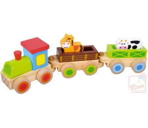 BINO DŘEVO Baby vláček set mašinka + 2 vagonky se zvířátky pro m