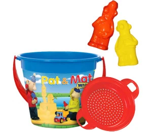 WADER Set plastový na písek kyblík Pat a Mat + 2 bábovičky a sít