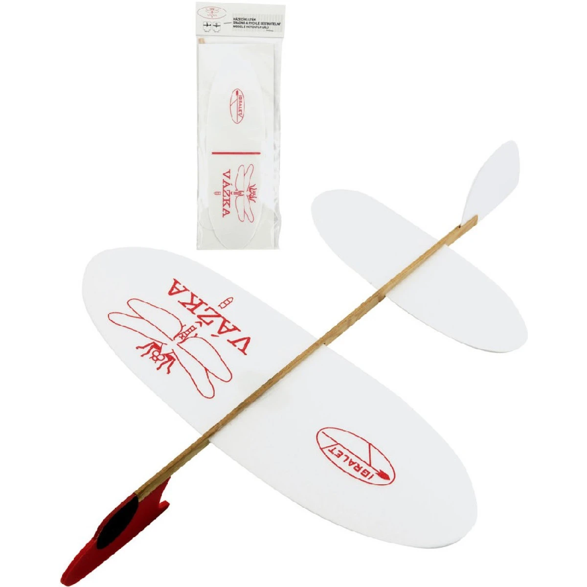 Letadlo Vážka házecí kluzák soft model polystyren/dřevo 39x31cm 