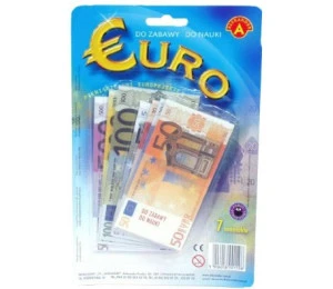 Peníze dětské papírové EURO bankovky set 119ks do hry na kartě