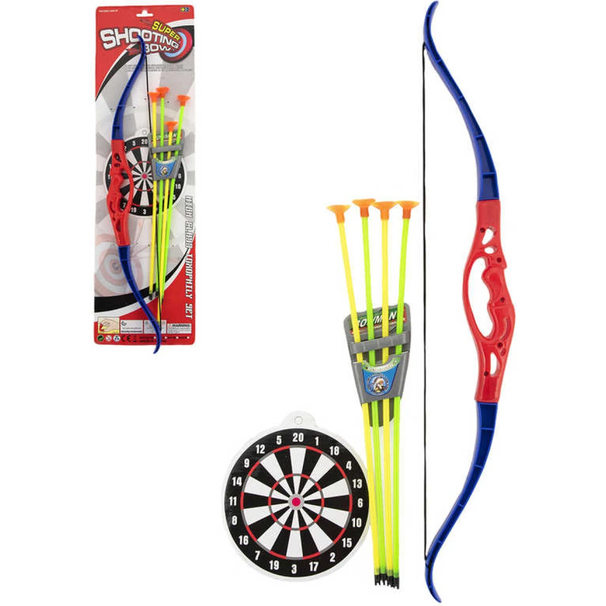 Luk 57cm + 4 soft šípy sada přísavkami a terčem plast na kartě