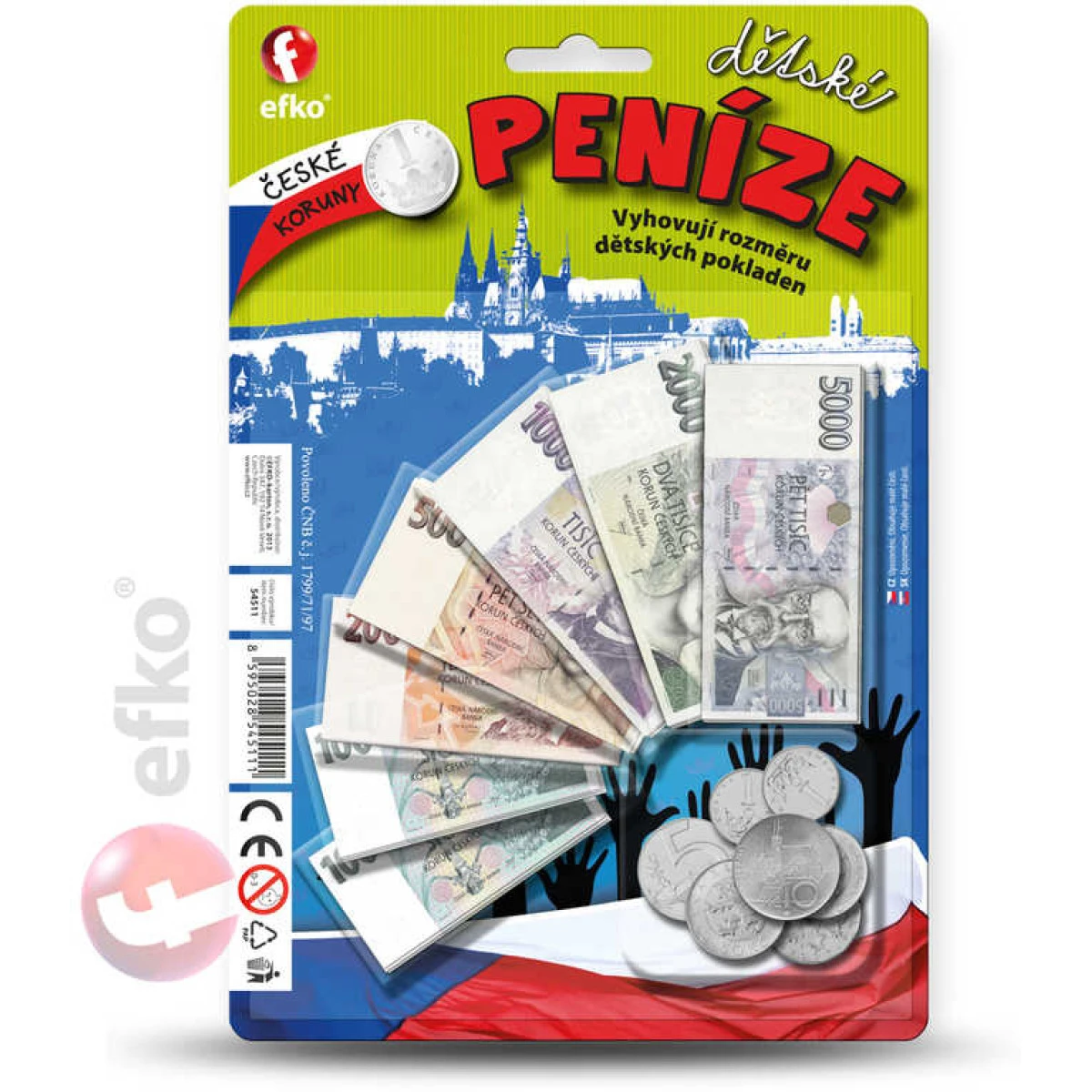 EFKO Peníze dětské CZ set na kartě (české koruny) bankovky a min