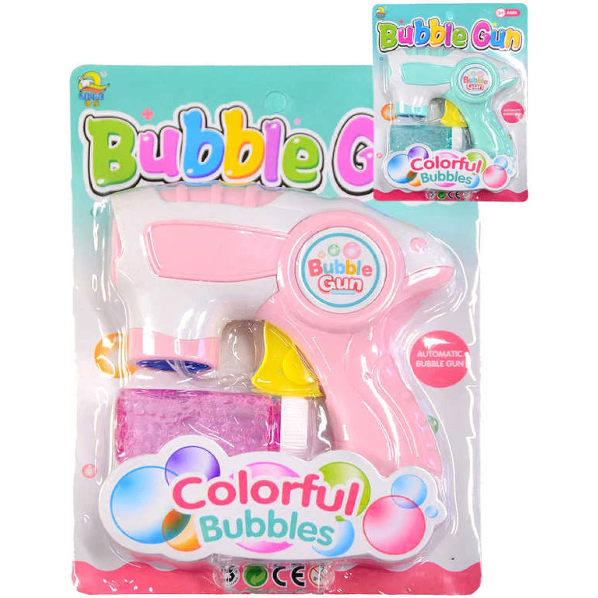 Pistole bublifukovací 15cm set s náplní 2 barvy plast na kartě