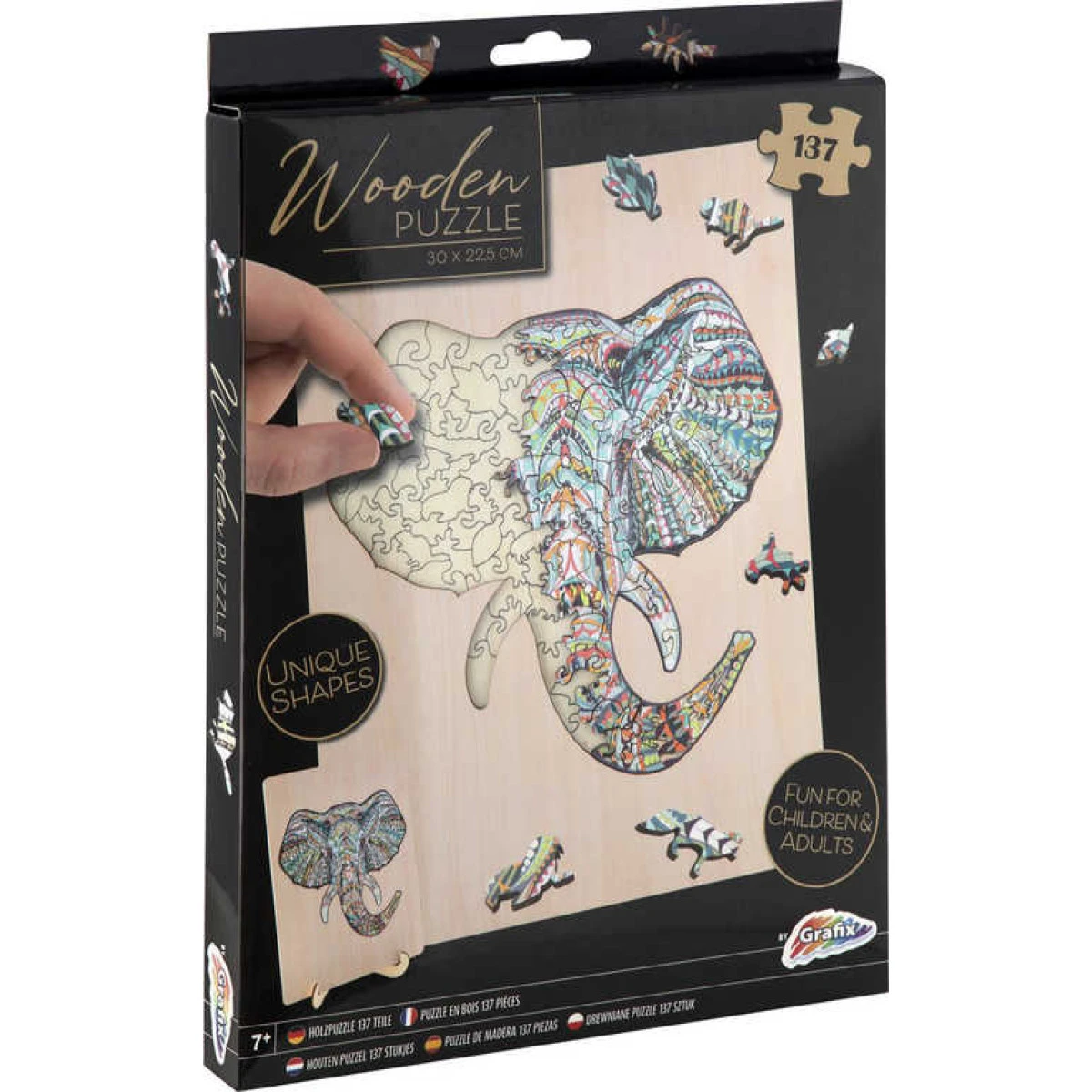 DŘEVO Puzzle obrysové na desce Slon 137 dílků set skládačka se s