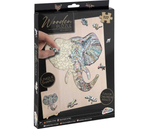 DŘEVO Puzzle obrysové na desce Slon 137 dílků set skládačka se s