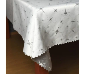 Vánoční teflonový ubrus 120x160cm bílý Z-2562 stříbrná hvězda