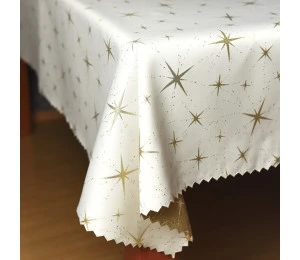 Vánoční teflonový ubrus 120x160cm bílý Z-2562 zlatá hvězda