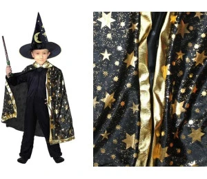 Černý plášť s hvězdami pro čaroděje a kouzelníky KARNEVAL