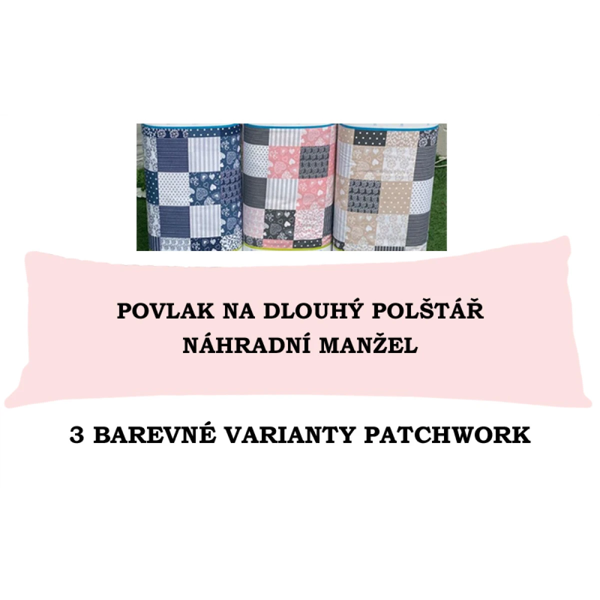 Povlak na dlouhý polštář 45x120cm - Patchwork v kombinaci s UNI