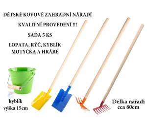 Dětské kovové zahradní nářadí sada 5ks kvalitní dřevěná rukojeť