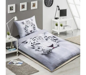 3D povlečení z mikrovlákna 140x200, 70x90 - Tygr bílý