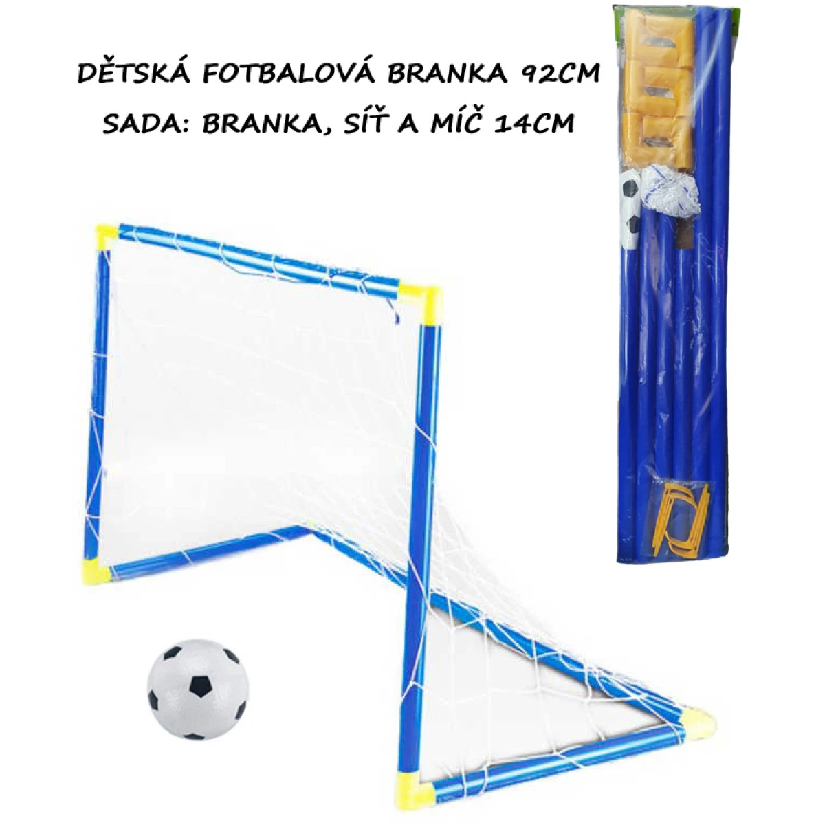 Dětská modrá skládací fotbalová branka 92x56x63cm sada s míčem