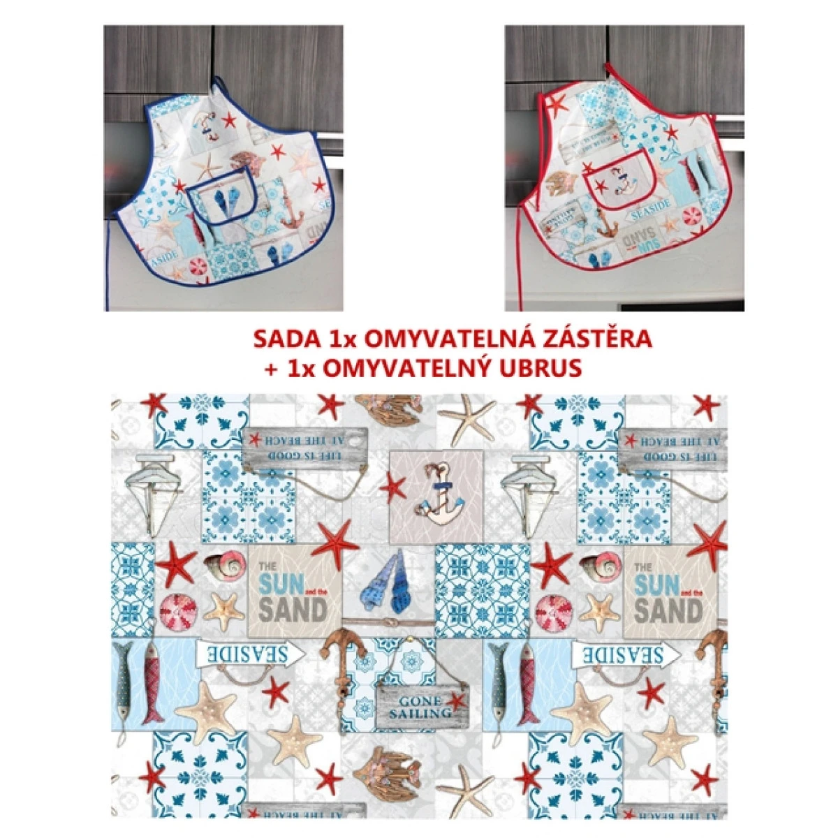 Sada do školy omyvatelná zástěrka + ubrus NÁMOŘNÍK