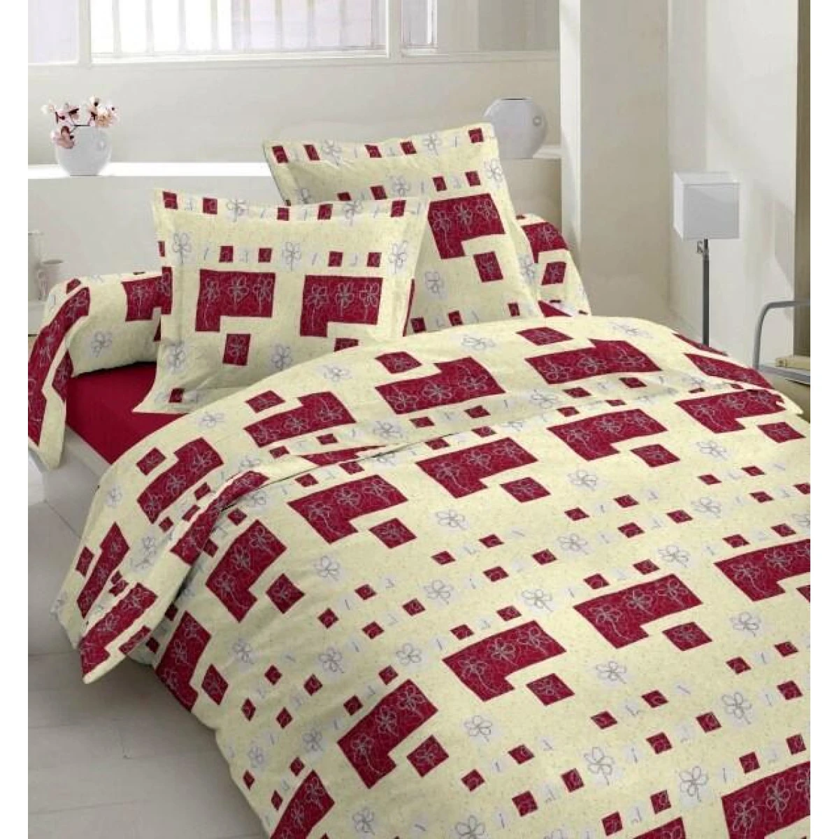 Bavlněné povlečení Tetris vínový 70x90, 140x200