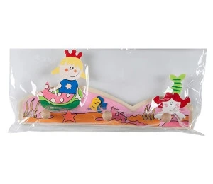 Veselý dětský dřevěný věšák 3 háčky - Mořské panny