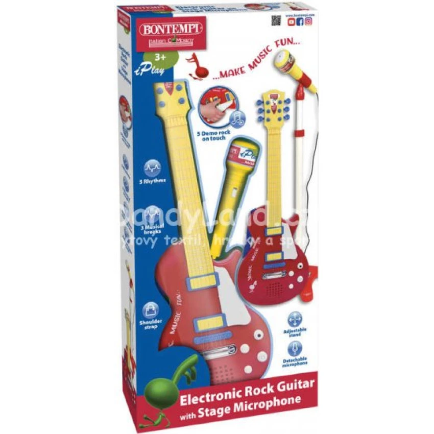 BONTEMPI Set dětská rocková kytara + stojanový mikrofon na bater