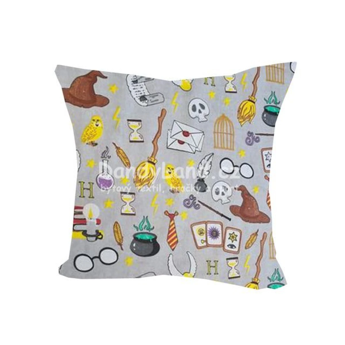 Dětský polštářek Harry Potter, kouzelnické pomůcky 40x40cm