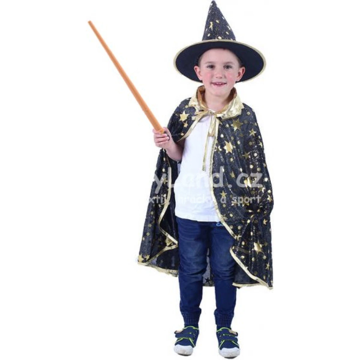 KARNEVAL Plášť kouzelnický černý + klobouk vel.S (104-128cm) 3-8