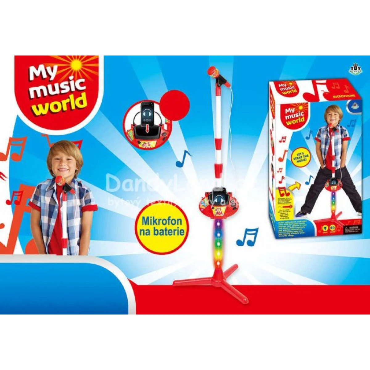 Mikrofon dětský stojanový na baterie MP3 / IPOD / Přehrávač Svět