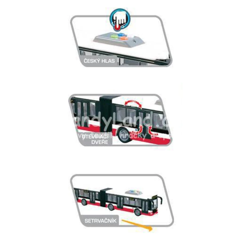 Autobus kloubový MHD český na setrvačník hlásí stanice na bateri