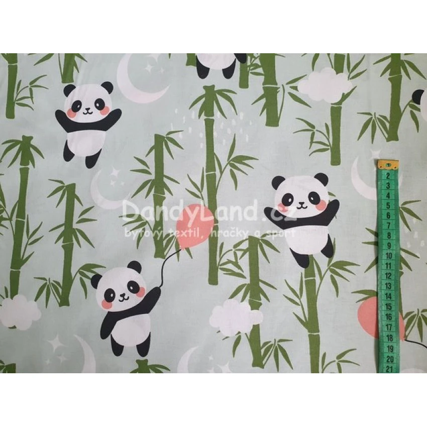 Bavlněná látka metráž šíře 240 cm - Panda s balónkem