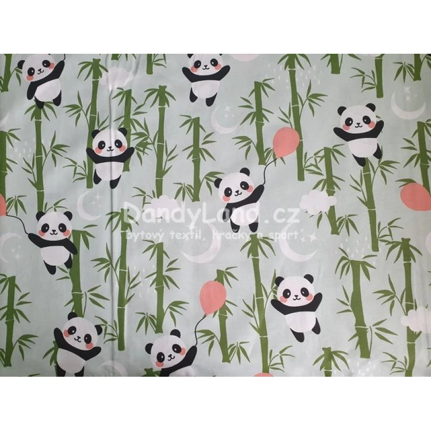 Bavlněná látka metráž šíře 240 cm - Panda s balónkem