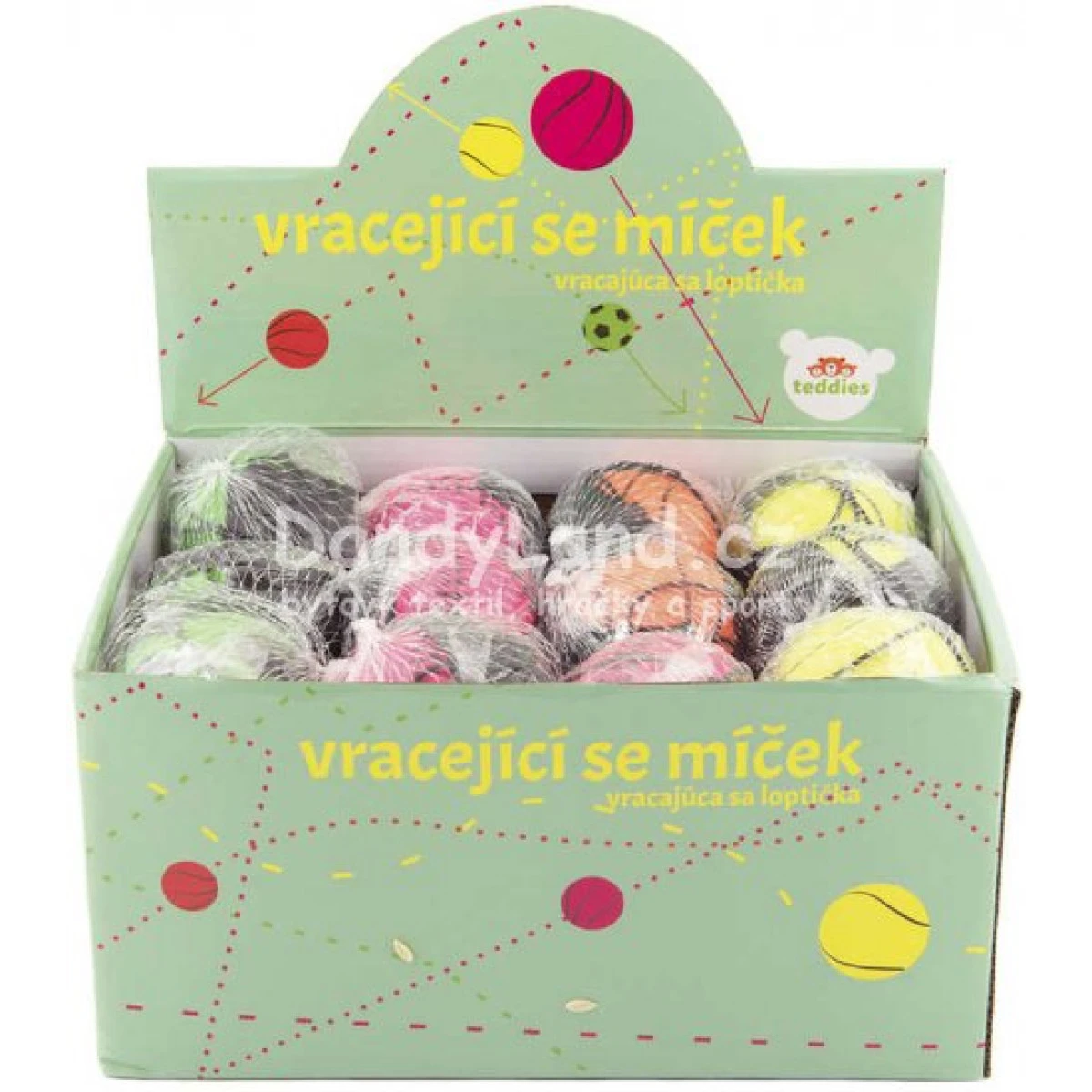 Míček vracející se 6cm na gumě tréninkový 4 druhy v síťce