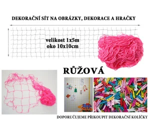 Růžová dekorační síť 5x1m oko 10x10cm