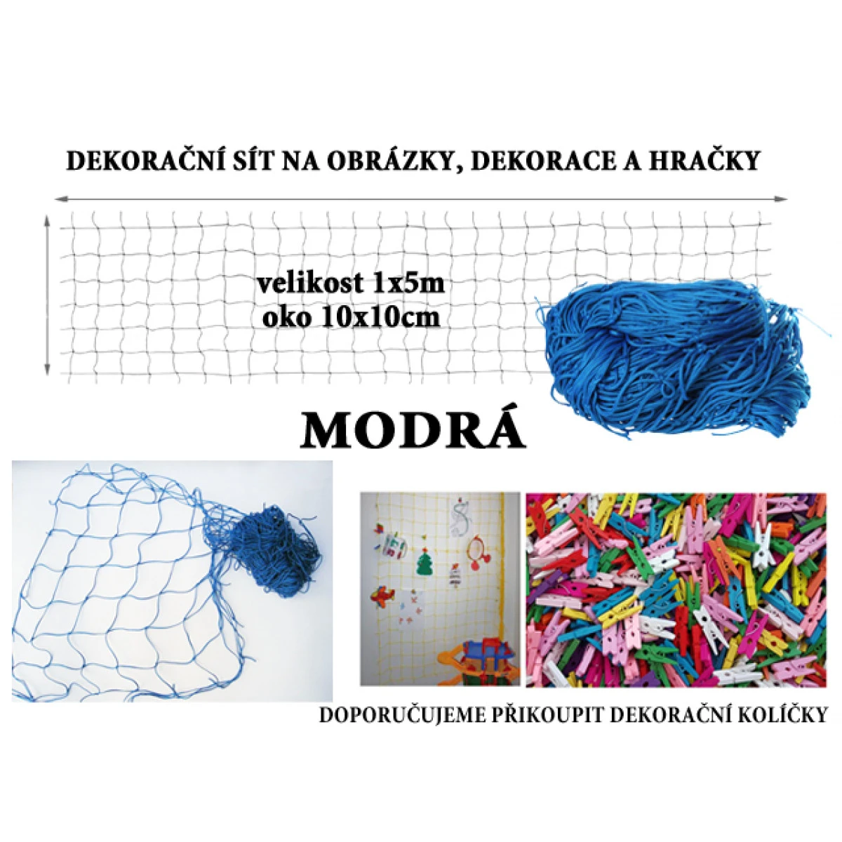 Modrá dekorační síť 5x1m oko 10x10cm
