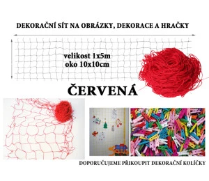 Červená dekorační síť 5x1m oko 10x10cm