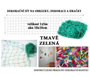 Tmavě zelená dekorační síť 5x1m oko 10x10cm