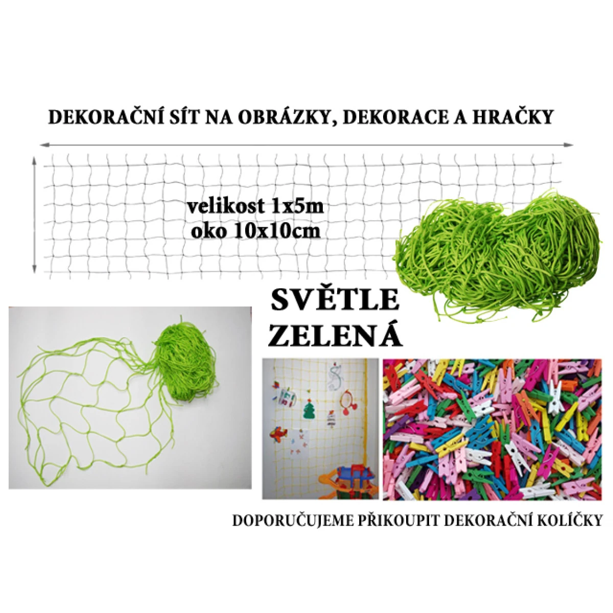 Světle zelená dekorační síť 5x1m oko 10x10cm
