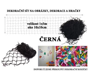 Černá dekorační síť 5x1m oko 10x10cm