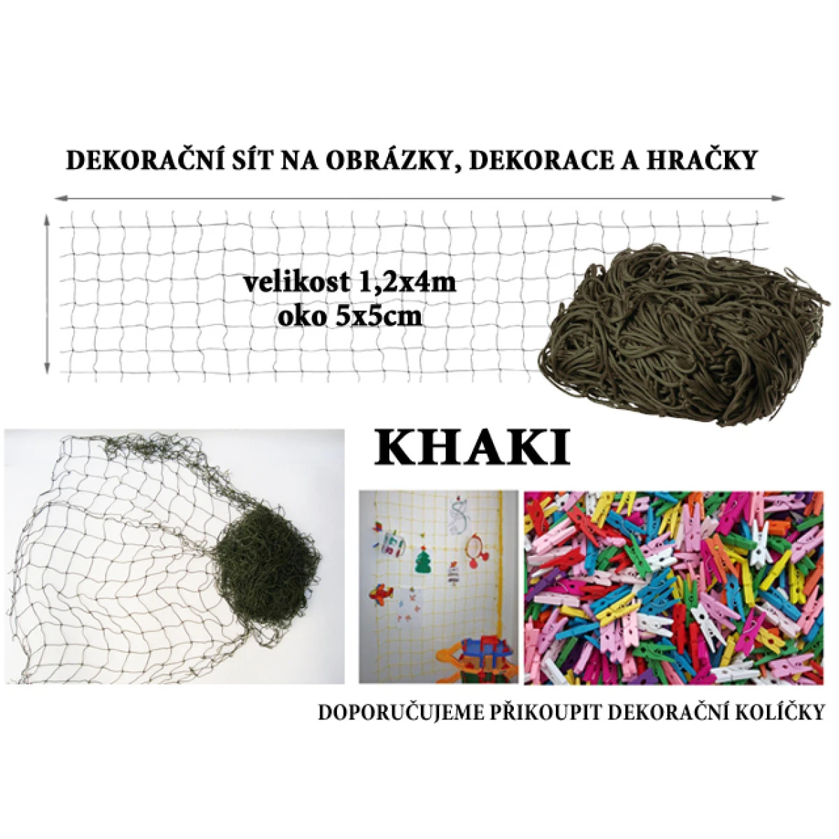 Khaki dekorační síť 2x1,2m oko 5x5cm