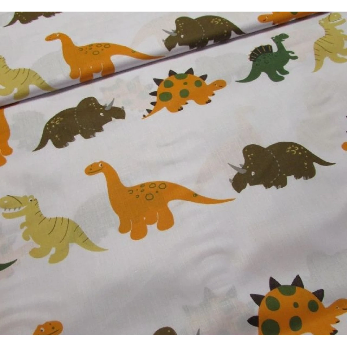 Bavlněná látka metráž - Dinosauři hnědá-oranžová