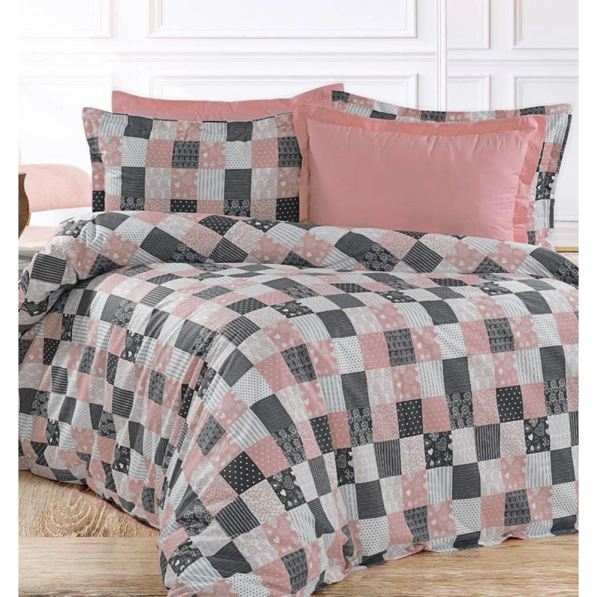 Bavlněná látka metráž šíře 240 cm - Patchwork růžový (pudrová)